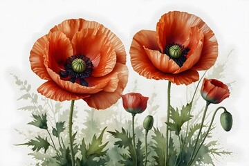 Poppy flower with a watercolor or artistic filter in watercolor style