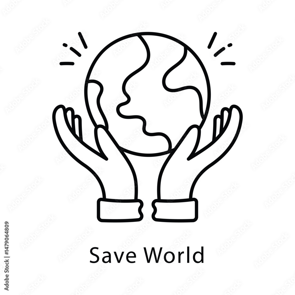 Poster save world vector outline style icon. eps 10 file