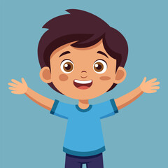 Happy Little Boy with Arm Outstretched, Smiling and Looking at Camera Illustration 