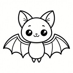 Fototapeta premium Adorable Cartoon Bat Illustration Kawaii Style Cute Flying Bat Halloween Clipart Black and White