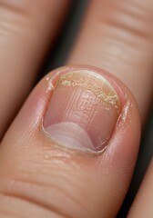 Fototapeta premium Damaged Fingernail: Close-up of a Dry, Cracked Nail