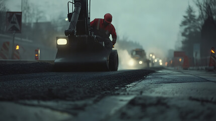 Road Construction Worker Operating Machinery