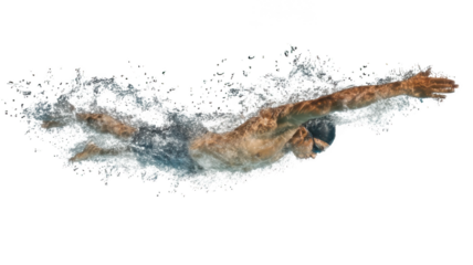 Man Doing Backstroke in Clear Water Isolated on White Transparent Background