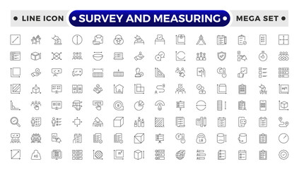 Set of outline geodetic survey and measuring icons. Minimalist thin linear web icon set.