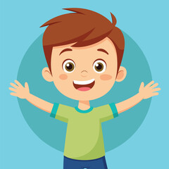 Happy Little Boy with Arm Outstretched, Smiling and Looking at Camera Illustration 