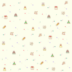 Vector illustration of a cute Birthday And party. Collection of celebration, event, cake, Firecracker, invitation, letter, gift, festival, mirror ball and other elements. Isolated on beige.