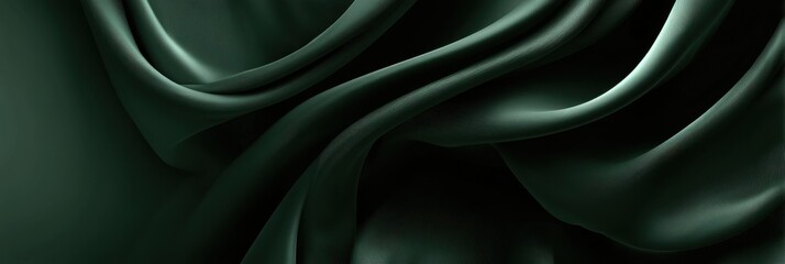 Obraz premium Deep emerald silk drapery folds in close-up view.