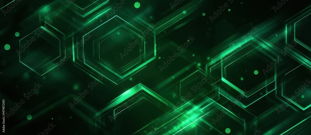 Poster abstract geometric design with glowing hexagons.