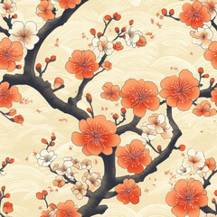 Beautiful cherry blossom pattern with vibrant flowers and delicate branches