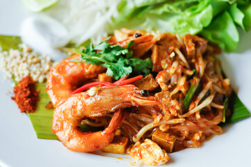 pad thai or stir fried noodle or pan fried noodles or shrimp noodles
