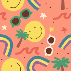 Cute beach vibes pattern background vector design