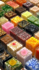 Assorted Colorful Cubes Delicious Japanese Sweets Treats Food Candy Jelly Fruit Sugar Honey Image
