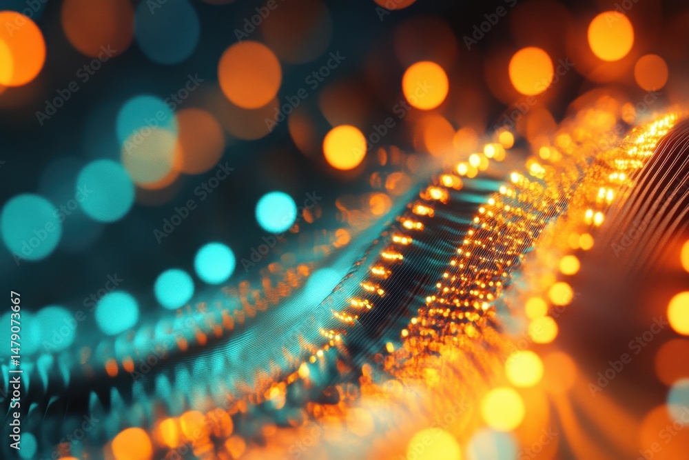 Poster vibrant closeup of glowing orange and teal lights creating an abstract visual experience, abstract c