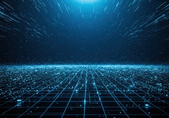 Abstract blue grid background with digital network and data connection perspective