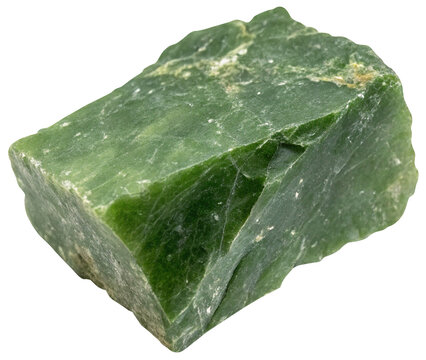 specimen of natural raw green nephrite rock