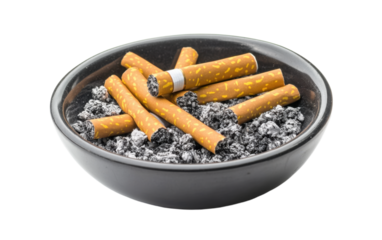 Bowl of cigarettes with a few still burning