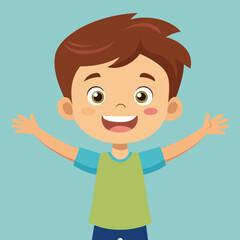 Happy Little Boy with Arm Outstretched, Smiling and Looking at Camera Illustration 