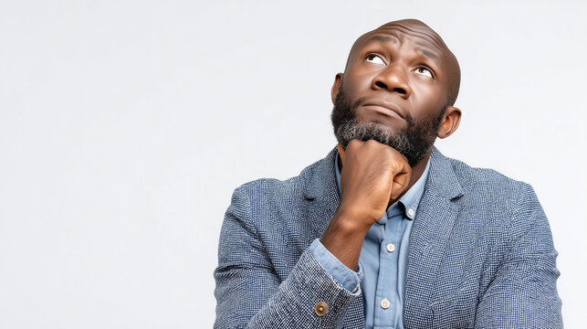 Thoughtful Contemplation: An introspective individual, lost in thought, gazes upwards. This photo encapsulates moments of deep thinking and problem-solving
