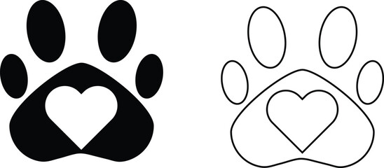 Fototapeta premium Dog and cat paw print silhouette icon vector, Footprints vector