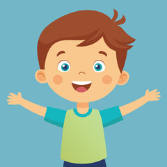 Happy Little Boy with Arm Outstretched, Smiling and Looking at Camera Illustration 