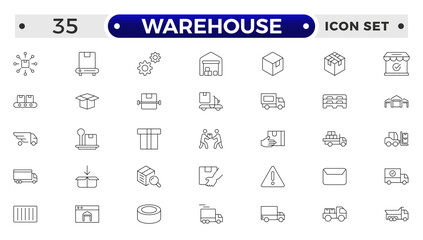 Warehouse service outline icon set. Containing order tracking, delivery home, delivery , truck, scooter, courier and cargo icons. Shipping symbol.