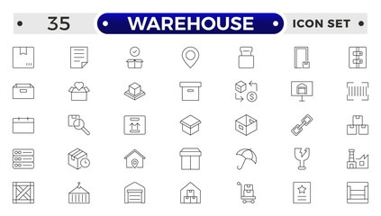 Warehouse service outline icon set. Containing order tracking, delivery home, delivery , truck, scooter, courier and cargo icons. Shipping symbol.