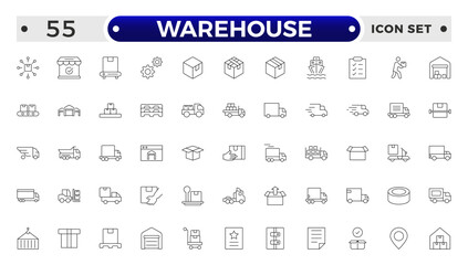 Warehouse service outline icon set. Containing order tracking, delivery home, delivery , truck, scooter, courier and cargo icons. Shipping symbol.