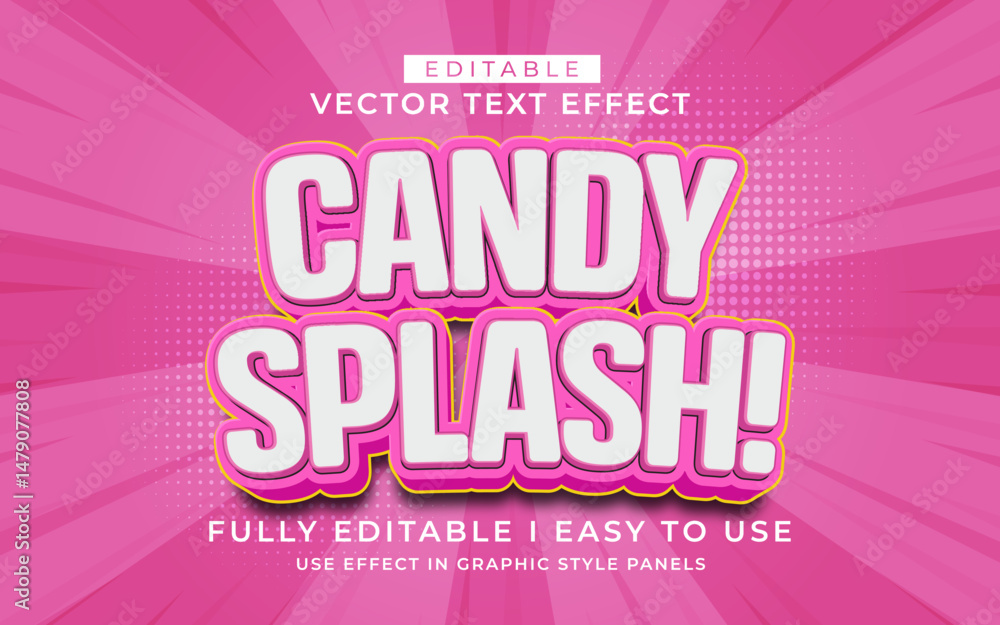 Poster 3d editable candy splash text effect style typography