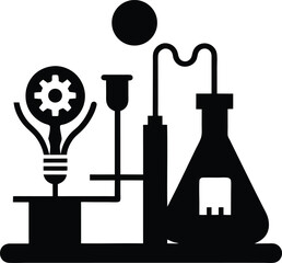 set of black silhouettes of chemical flasks