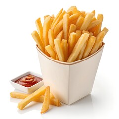 Crispy Golden French Fries Isolated on White Background