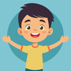 Happy Little Boy with Arm Outstretched, Smiling and Looking at Camera Illustration 