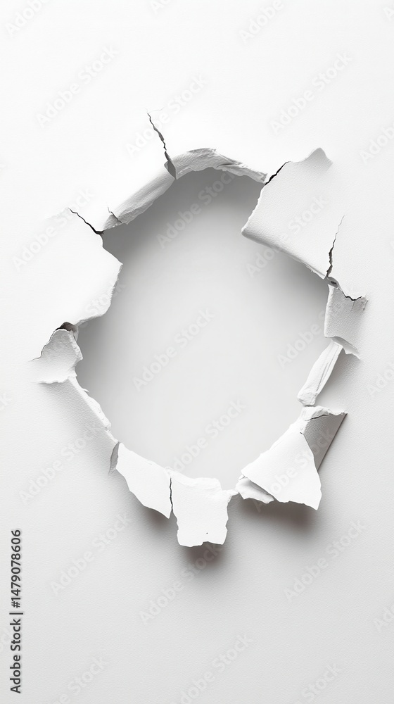 Poster white wall with a hole background texture close up studio shot minimalist concept abstract design sp