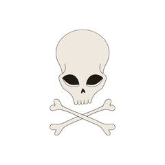 Groovy Creepy Cute alien skull ufo hand drawn vector clip-art set isolated on white. Cosmic Spooky Halloween Galaxy design elements.