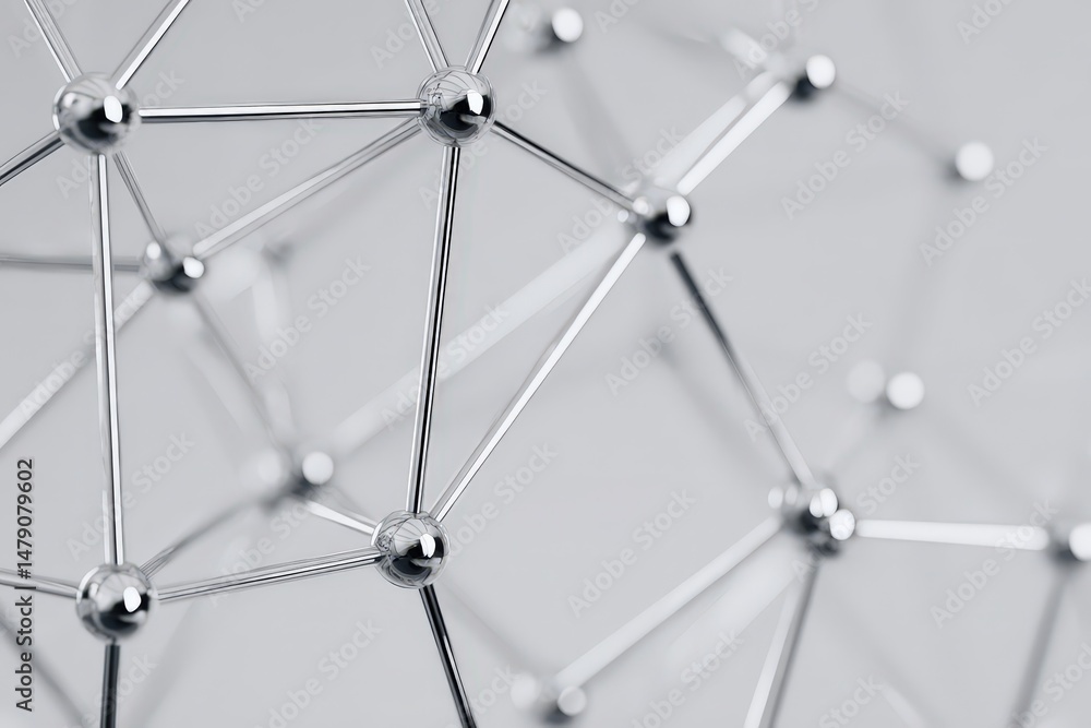 Poster abstract metallic interconnected sphere structure.