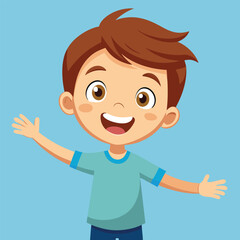 Happy Little Boy with Arm Outstretched, Smiling and Looking at Camera Illustration 