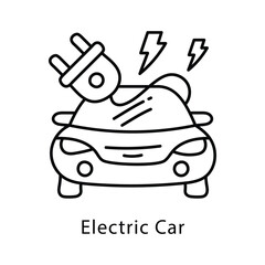 Electric Car Vector Outline Style Icon. Eps 10 file