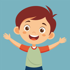 Happy Little Boy with Arm Outstretched, Smiling and Looking at Camera Illustration 