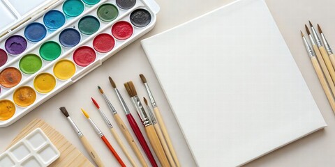 Naklejka premium Watercolor Painting Supplies Flatlay - Flatlay