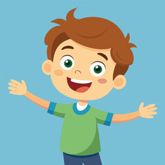 Happy Little Boy with Arm Outstretched, Smiling and Looking at Camera Illustration 