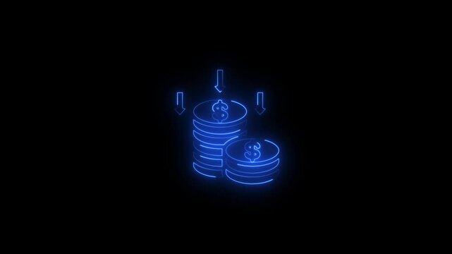 Glowing neon reduce cost icon.HD motion graphic video animation with neon effects.isolated on a black background.