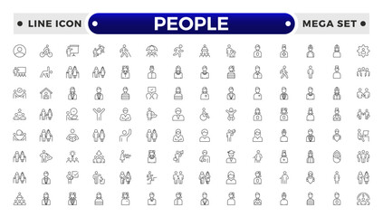 People outline icon set. Containing group, family, human, team, community, friends, population and senior icons.