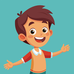 Happy Little Boy with Arm Outstretched, Smiling and Looking at Camera Illustration 