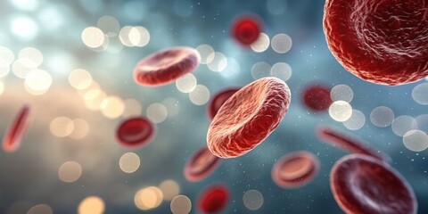 Fototapeta premium Microscopic Red Blood Cells in Motion - Microscopic imagery