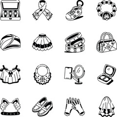 Set of Girly Accessories Hand Drawn Icons 