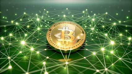 A Glowing Bitcoin Coin At The Center Surrounded By Network