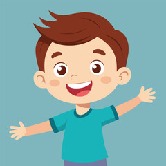 Happy Little Boy with Arm Outstretched, Smiling and Looking at Camera Illustration 