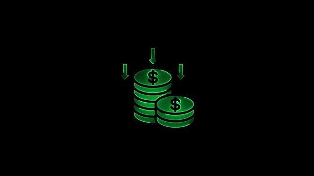 Glowing neon reduce cost icon.HD motion graphic video animation with neon effects.isolated on a black background.