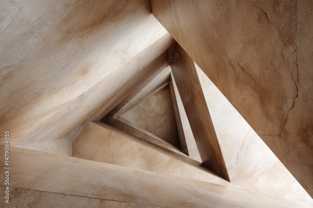 Poster abstract architectural interior with layered triangular shapes.