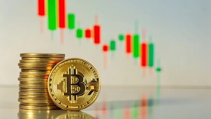 A Stack Of Shiny Gold Bitcoin Coins In Focus With Glowing Effects