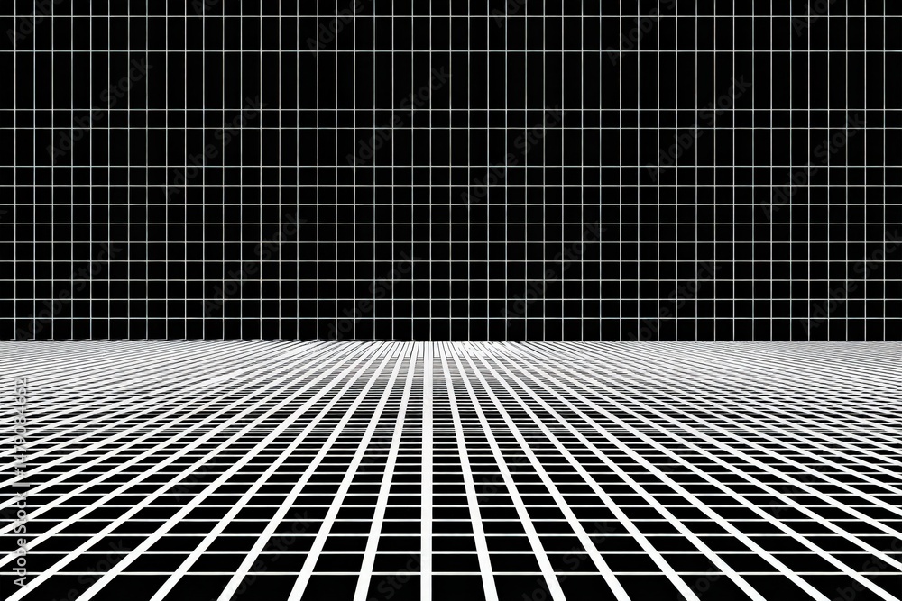 Poster geometric perspective grid pattern on a dark background.